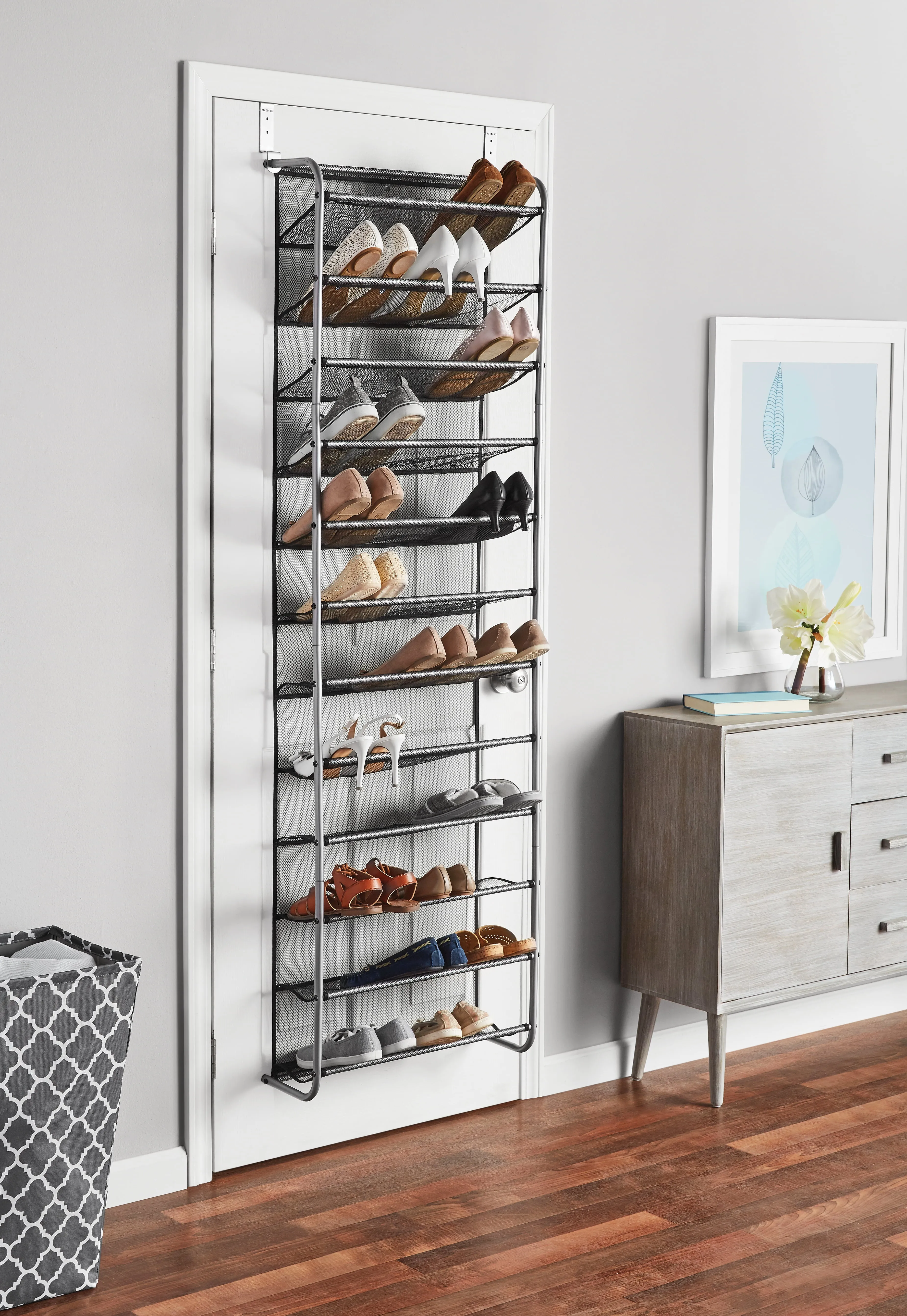 Mainstays 12-Tier Over The Door Shoe Rack, Metal, Gray