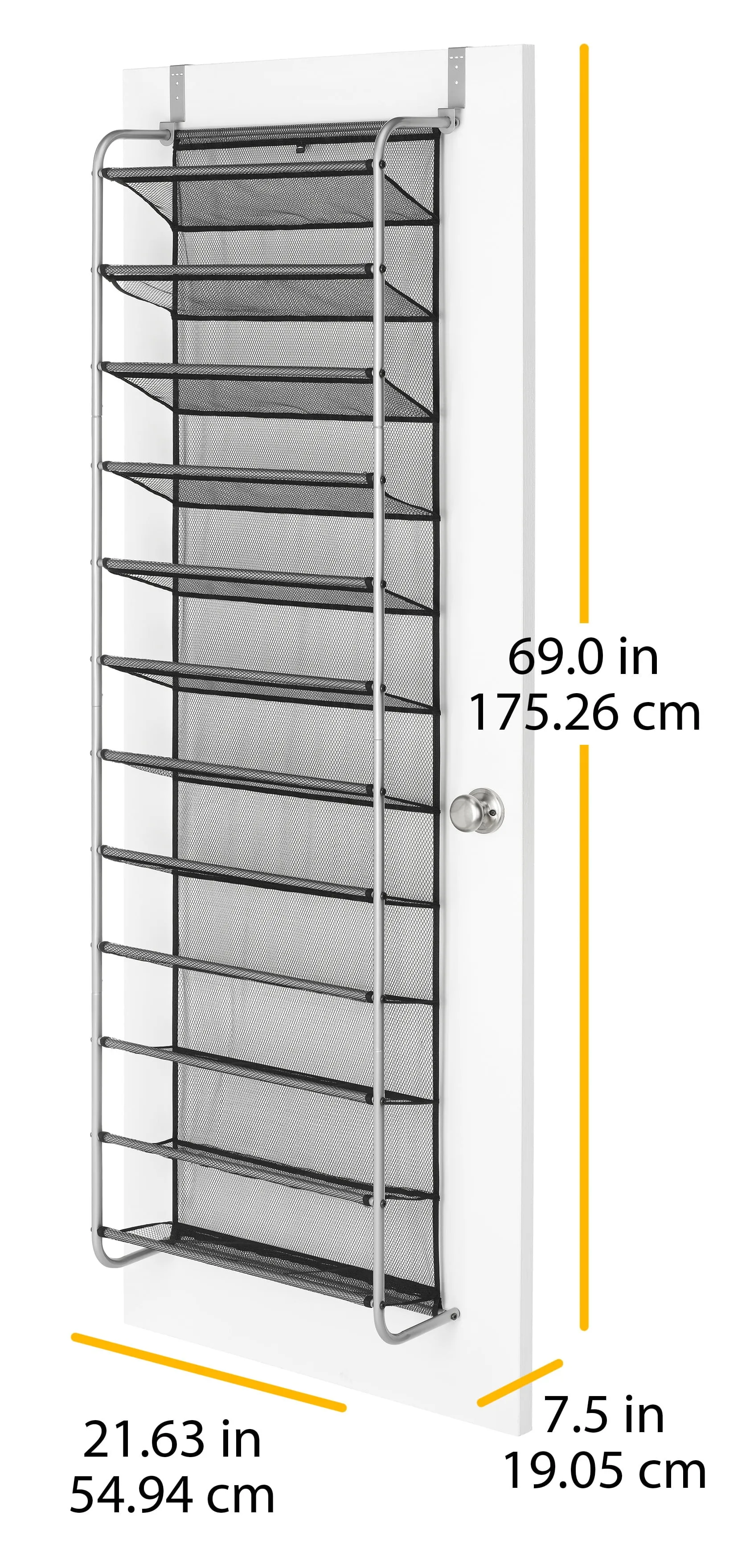Mainstays 12-Tier Over The Door Shoe Rack, Metal, Gray