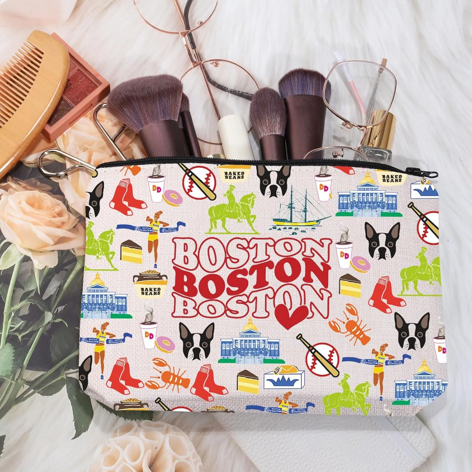 MEIKIUP Boston Makeup Travel Bag Boston Souvenirs Gift Welcome to Boston Gift Boston Vocation Gifts Massachusetts Gift (Boston Bag)
