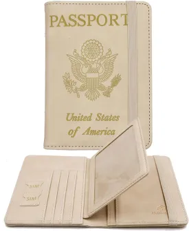Melsbrinna Rfid Passport Holder for Travel women/Men, Cute Passport Wallet Rfid Blocking Card Slots, Rfid Passport Cover/CaseTravel Wallet, Passport Book Holder (1, Beige)