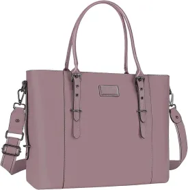 MOSISO PU Leather Laptop Tote Bag for Women (17-17.3 inch), Waterproof Large Capacity Business Work Briefcase Shoulder Laptop Bag, Purple