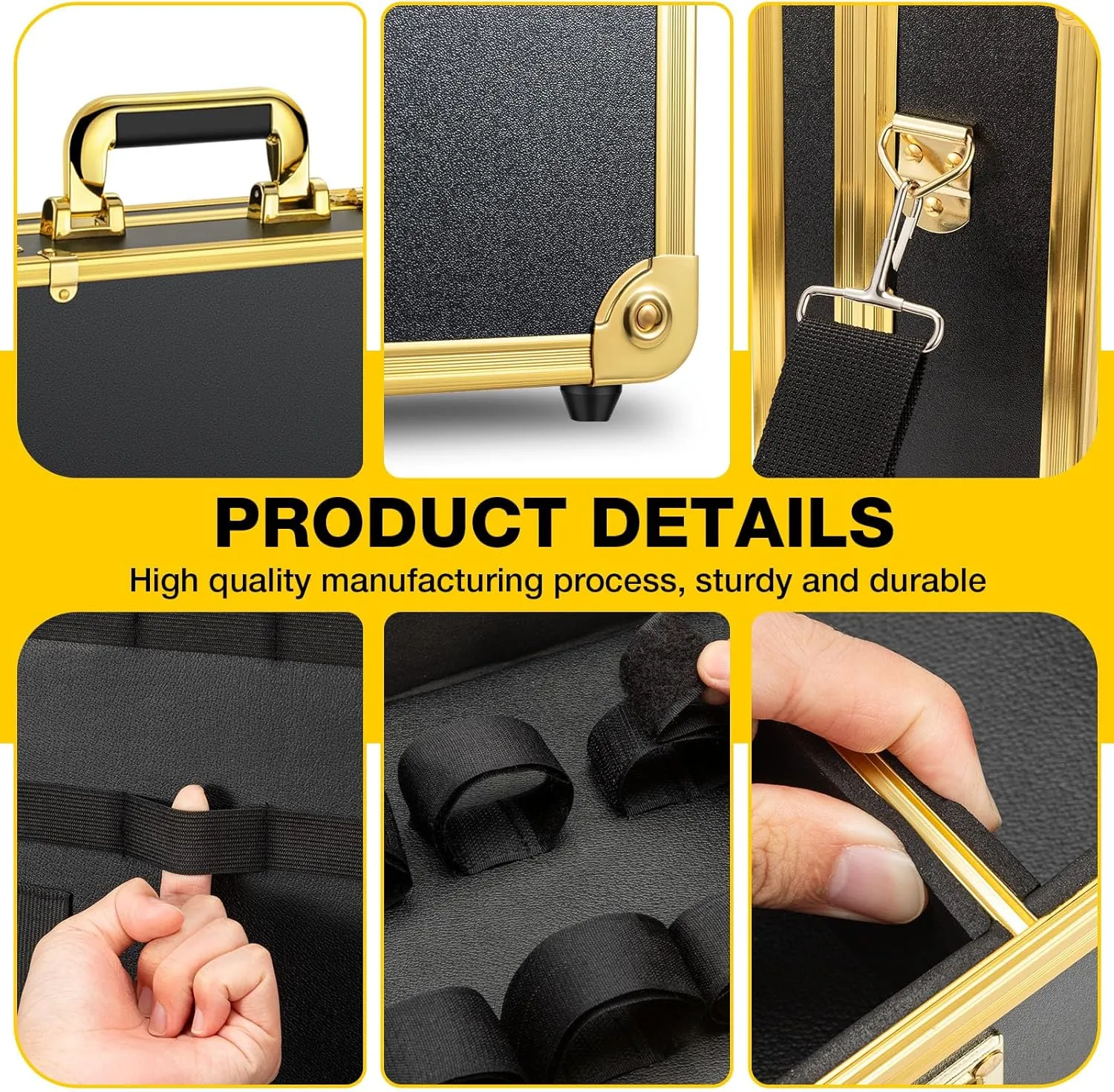 Noverlife Upgraded Large Barber Travel Briefcase, Portable Barber Carrying Suitcase Barber Case with Code Lock, Gold Barber Travel Case Hairdresser Tool Box Barber Storage Organizer Case for Clippers