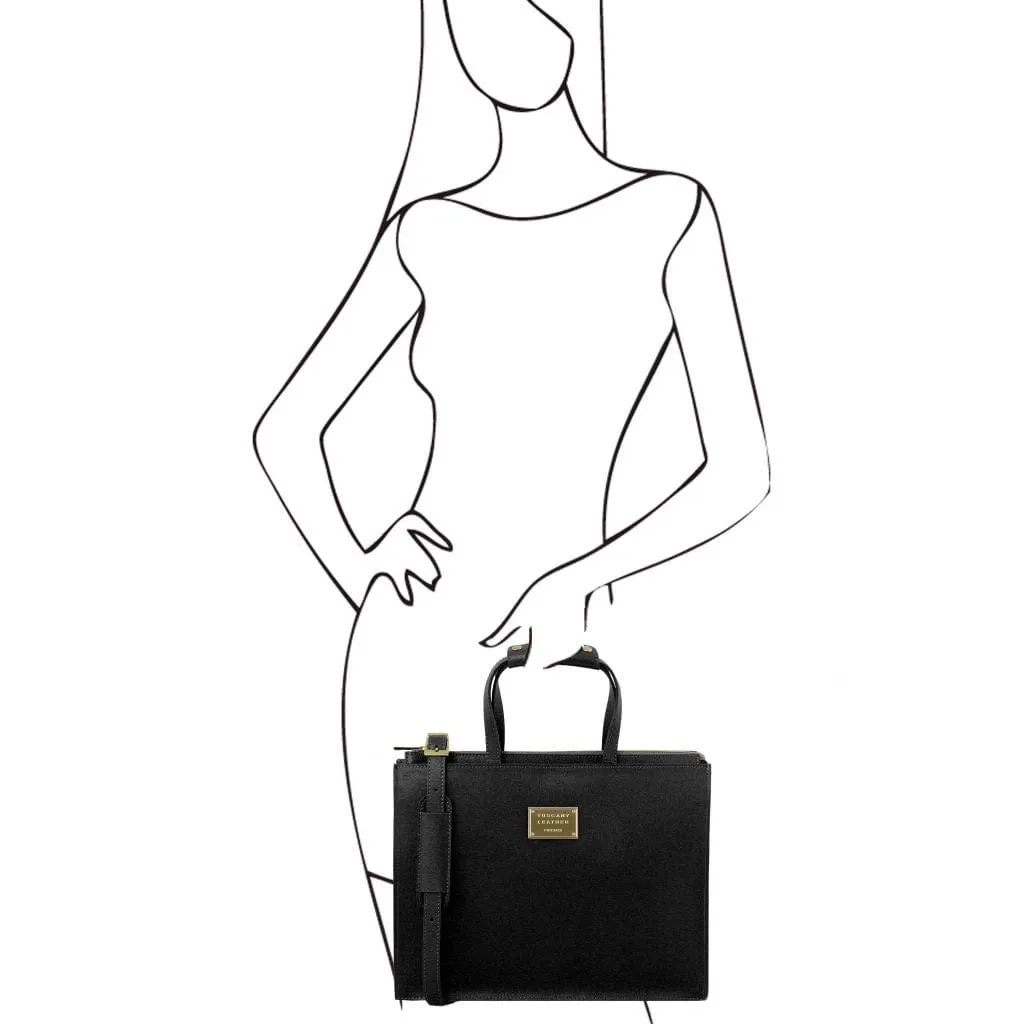 Palermo - Saffiano Italian leather briefcase 3-compartment for women | TL141369