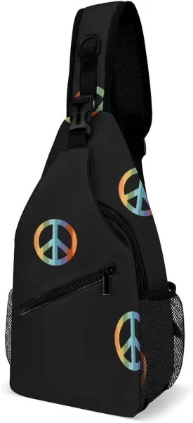 Peace-symbol-hippy-boho-pattern Crossbody Sling Bag for Women Men Travel Chest Bag, Cycling Shoulder Backpack
