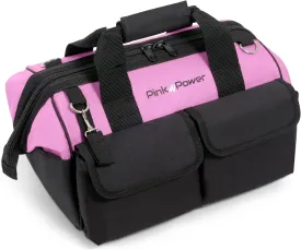 Pink Power Pink Tool Bag for Women -16" Tool Tote Bag w/ 22 Storage Pockets - Womens Small ToolBag Ladies ToolBox for Hand Tools, Power Kits & More - Womens Zipper Toolbag Caddy Organizer