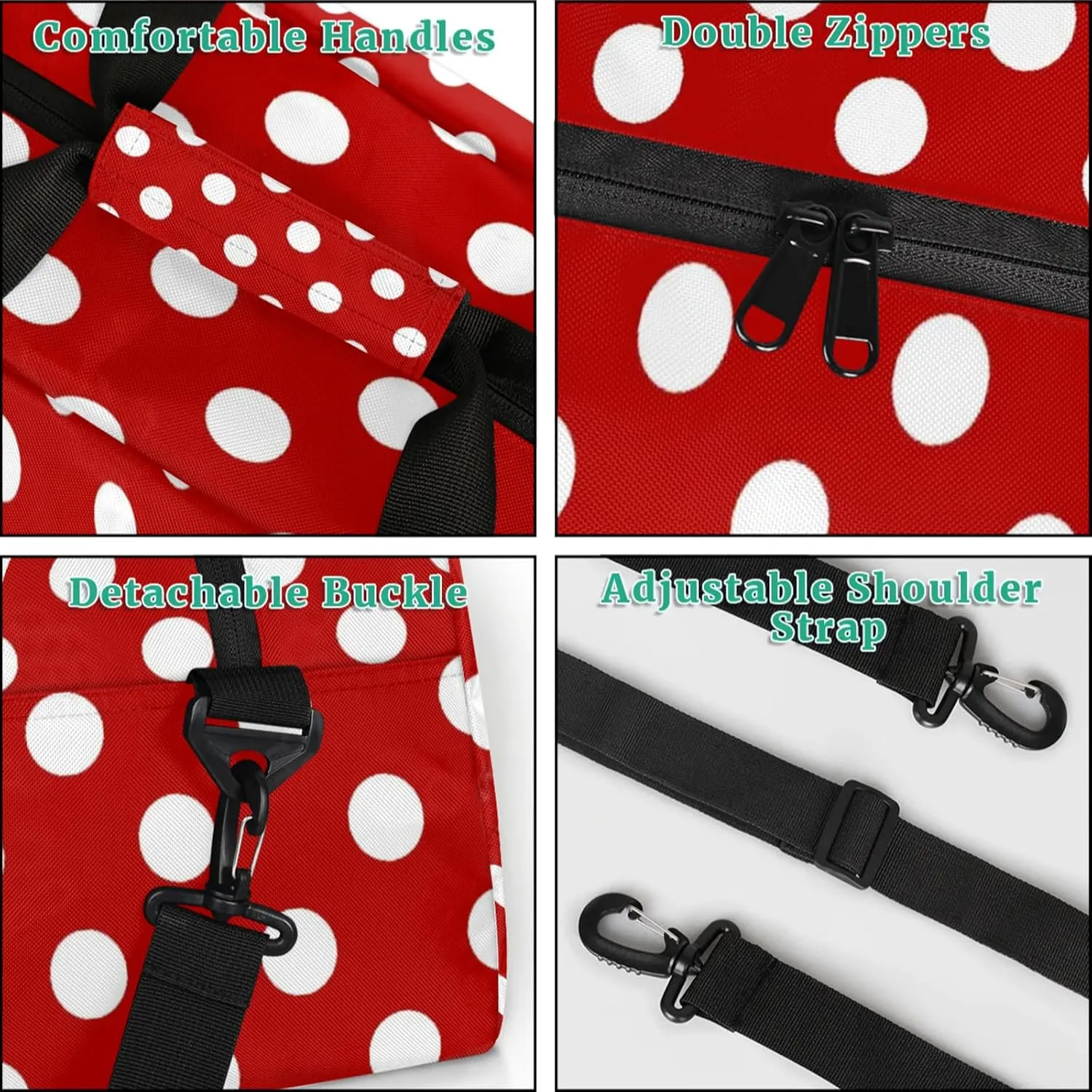 Red Polka Dot 18 inch Small Gym Bag for Women and Men, Lightweight Carry On Weekender Bag Mini Duffel Bag for Travel Sports Workout