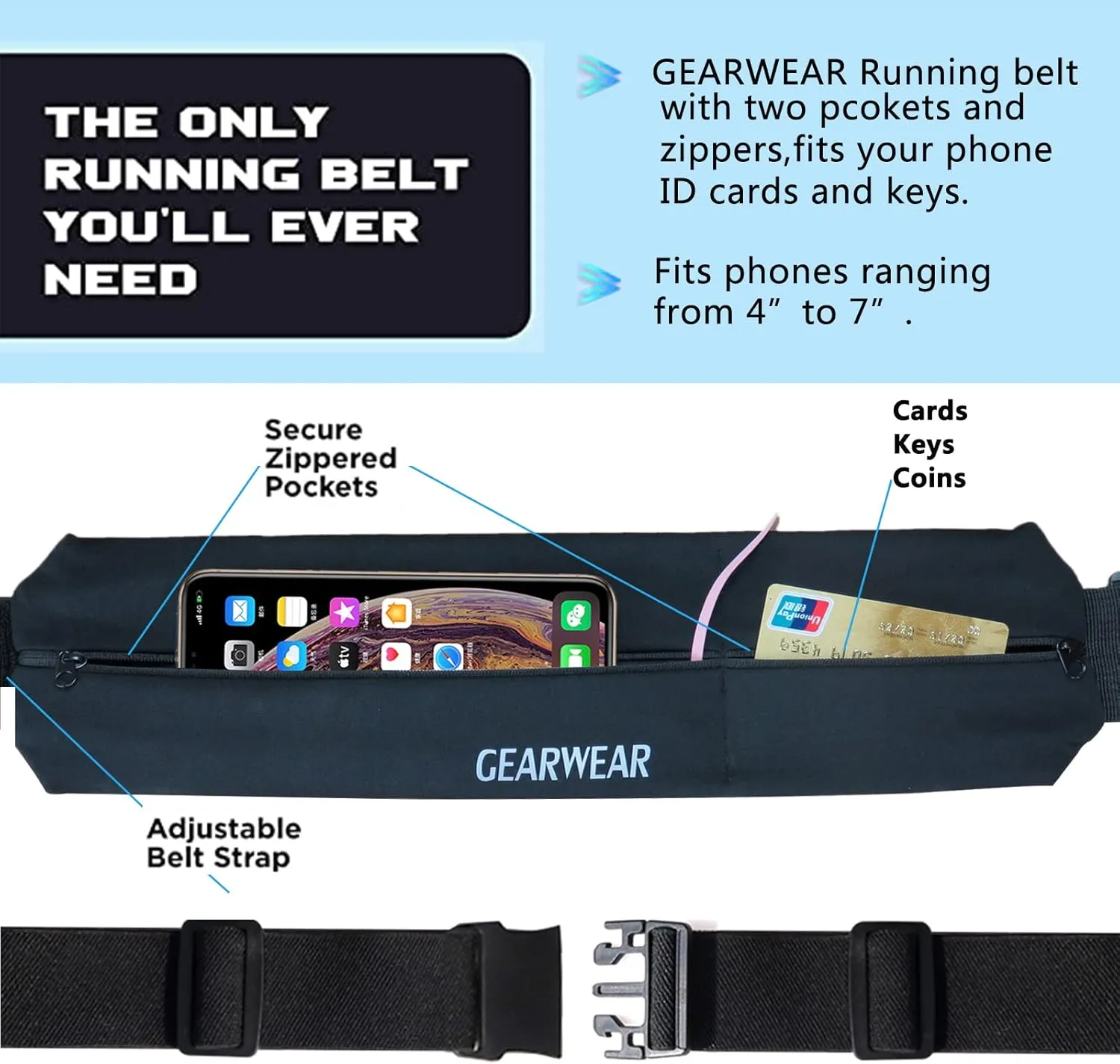 Running Phone Holder for Women and Men|Runner Running Belt Waist Band for Workout Fitness Walking Jogging Exercise Sport