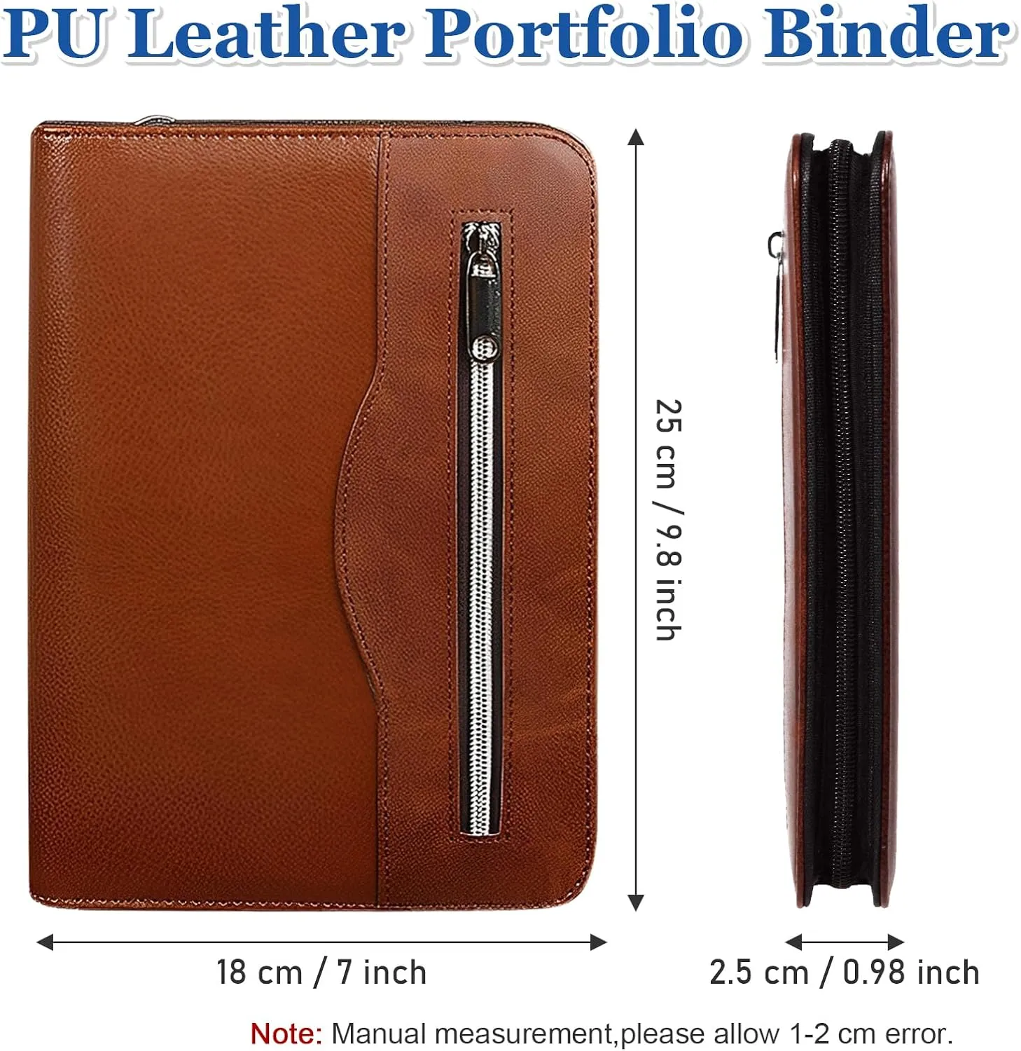 SAYEEC Leather Portfolio Notebook Binder with Calculator A5 6 Ring Refillable Budget Planner Binder Cover with Zipper Zippered Padfolio Organizer Business Journal Conference Folder Gifts for Men Women