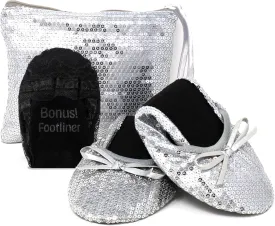 Silky Toes Women's Foldable Sequin Shoes Dressy Ballet Flats Roll Up Slipper Shoe with Matching Carrying Pouch