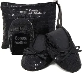 Silky Toes Women's Foldable Sequin Shoes Dressy Ballet Flats Roll Up Slipper Shoe with Matching Carrying Pouch