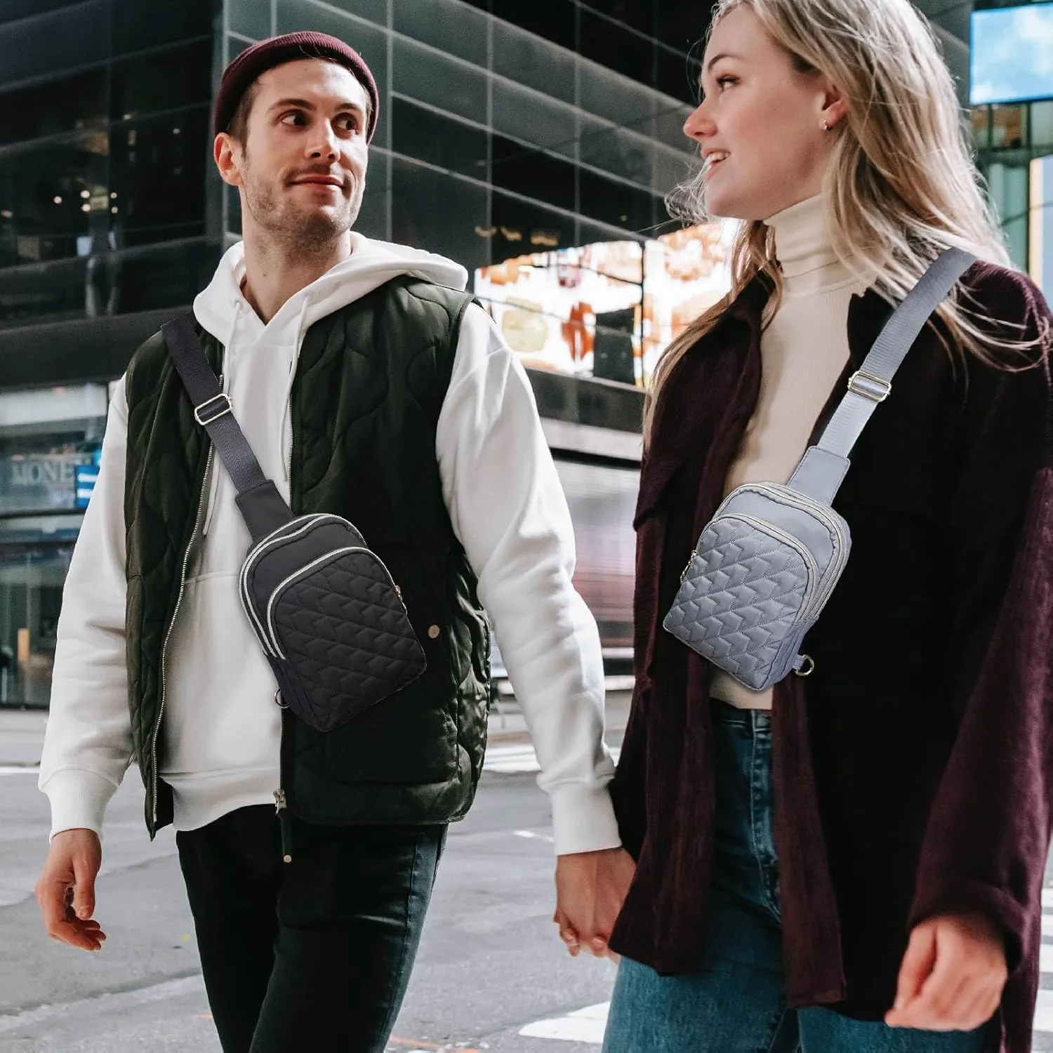 Small Crossbody Sling Bags for Women Men, 3 Zipper Pocket Cell Phone Purse Fanny Packs for Women