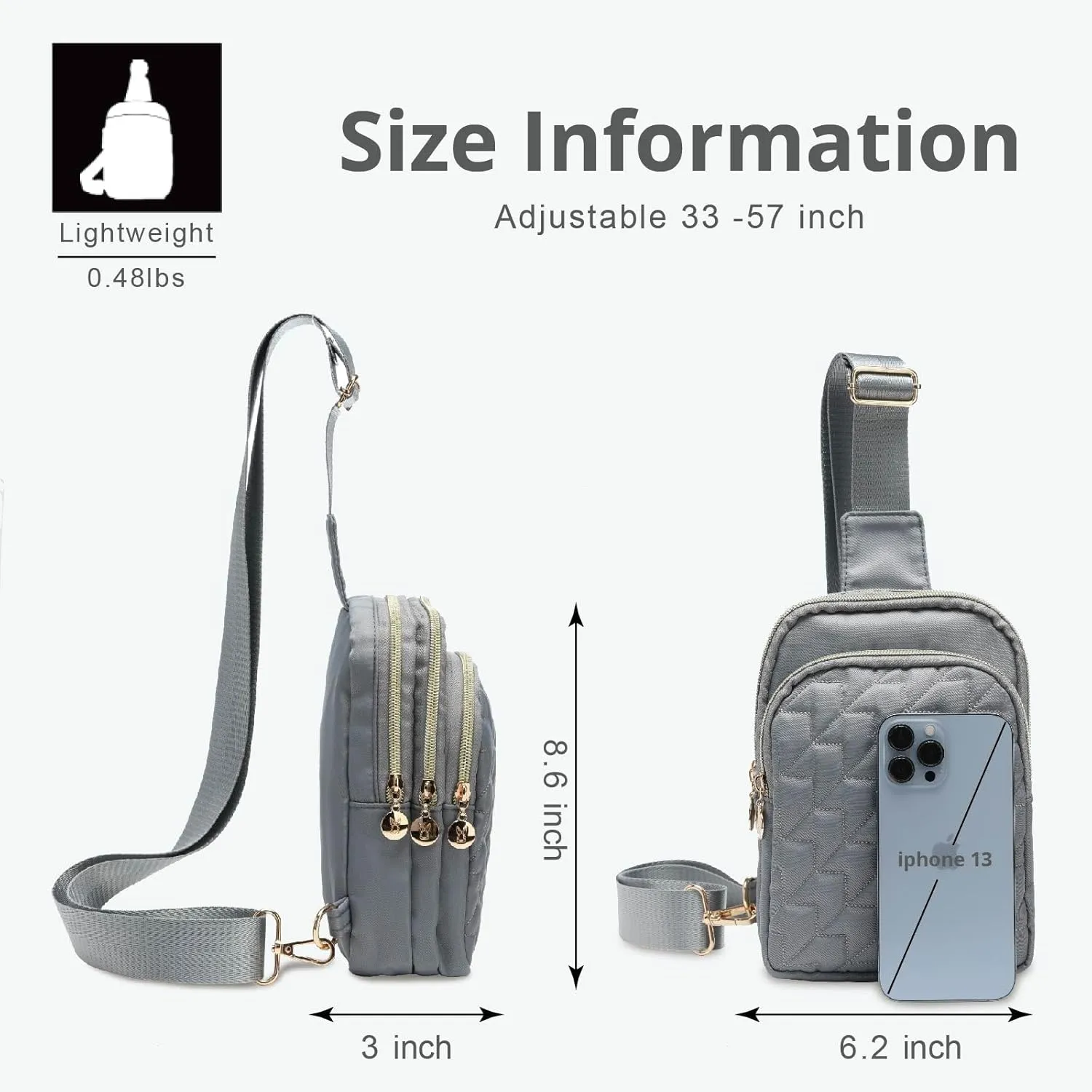 Small Crossbody Sling Bags for Women Men, 3 Zipper Pocket Cell Phone Purse Fanny Packs for Women