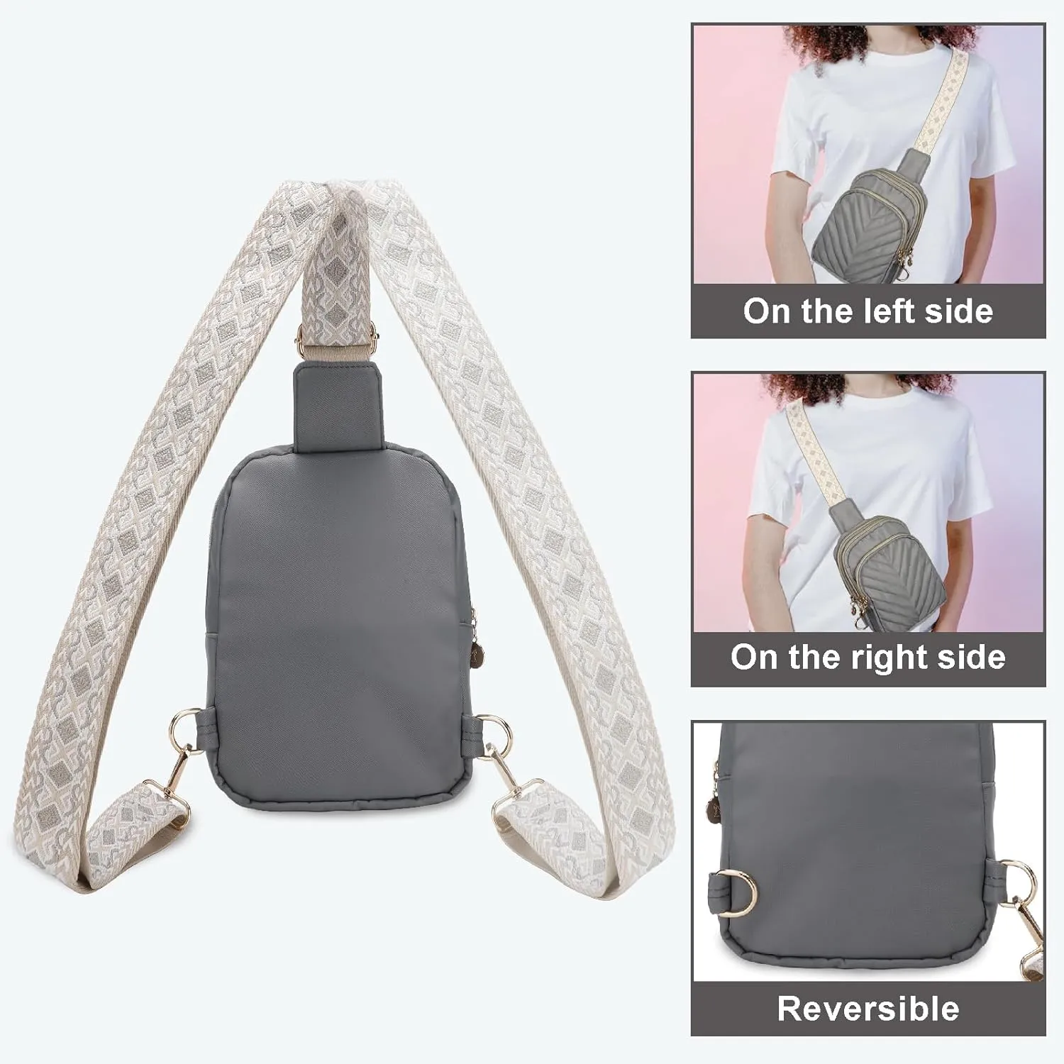 Small Crossbody Sling Bags for Women Men, 3 Zipper Pocket Cell Phone Purse Fanny Packs for Women