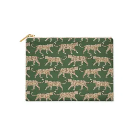 Small Flat Zip Pouch - Leopard Green - New!
