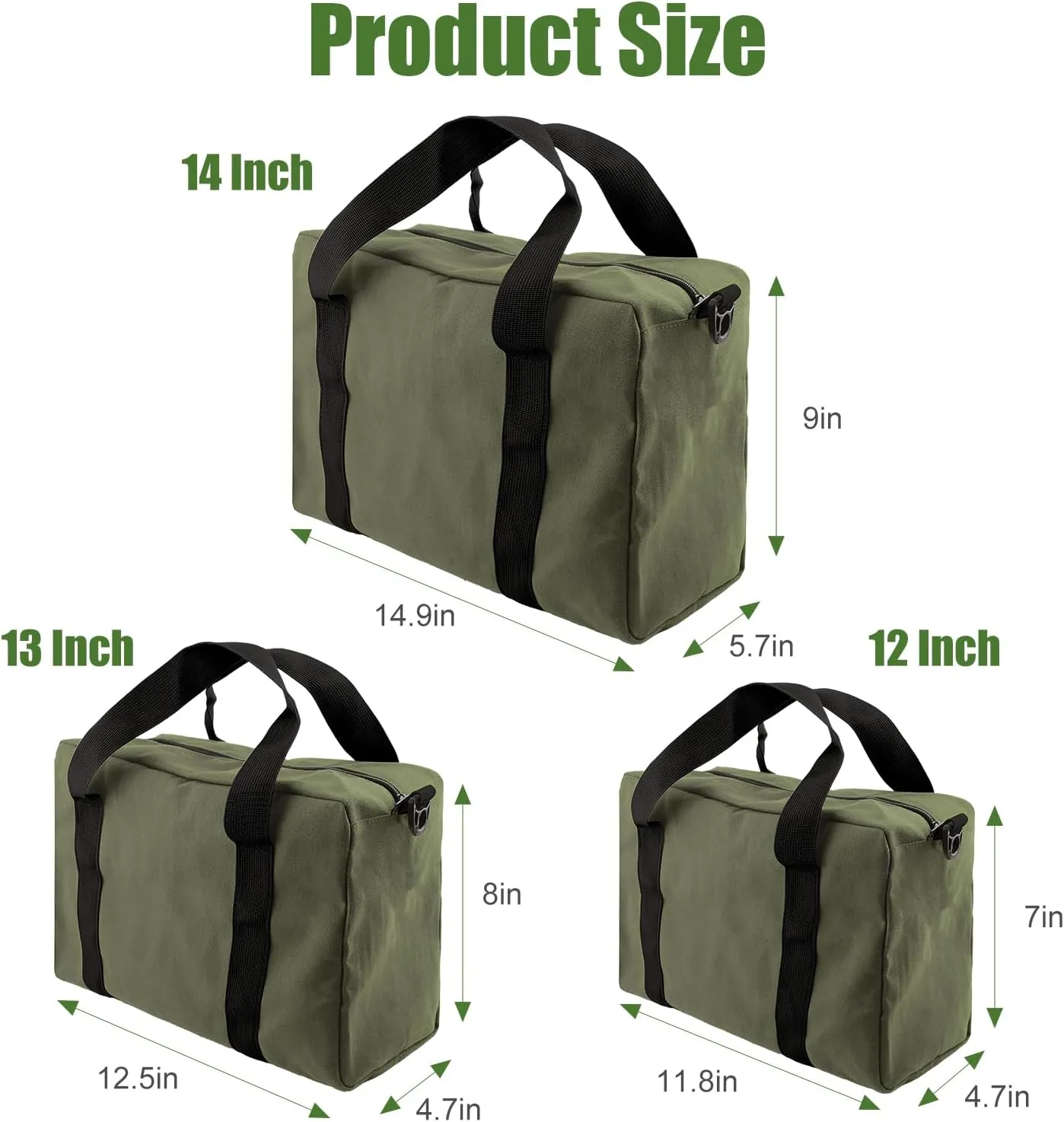Small Tool Bag,Close Top Wide Mouth Tool Organizer Bag,Large Capacity Tool Bags for Men,Canvas Tool Storage Bag for Storage Handbag for Screwdrivers,Wrench,Pliers Hand Tools (Army Green, 12 Inch)