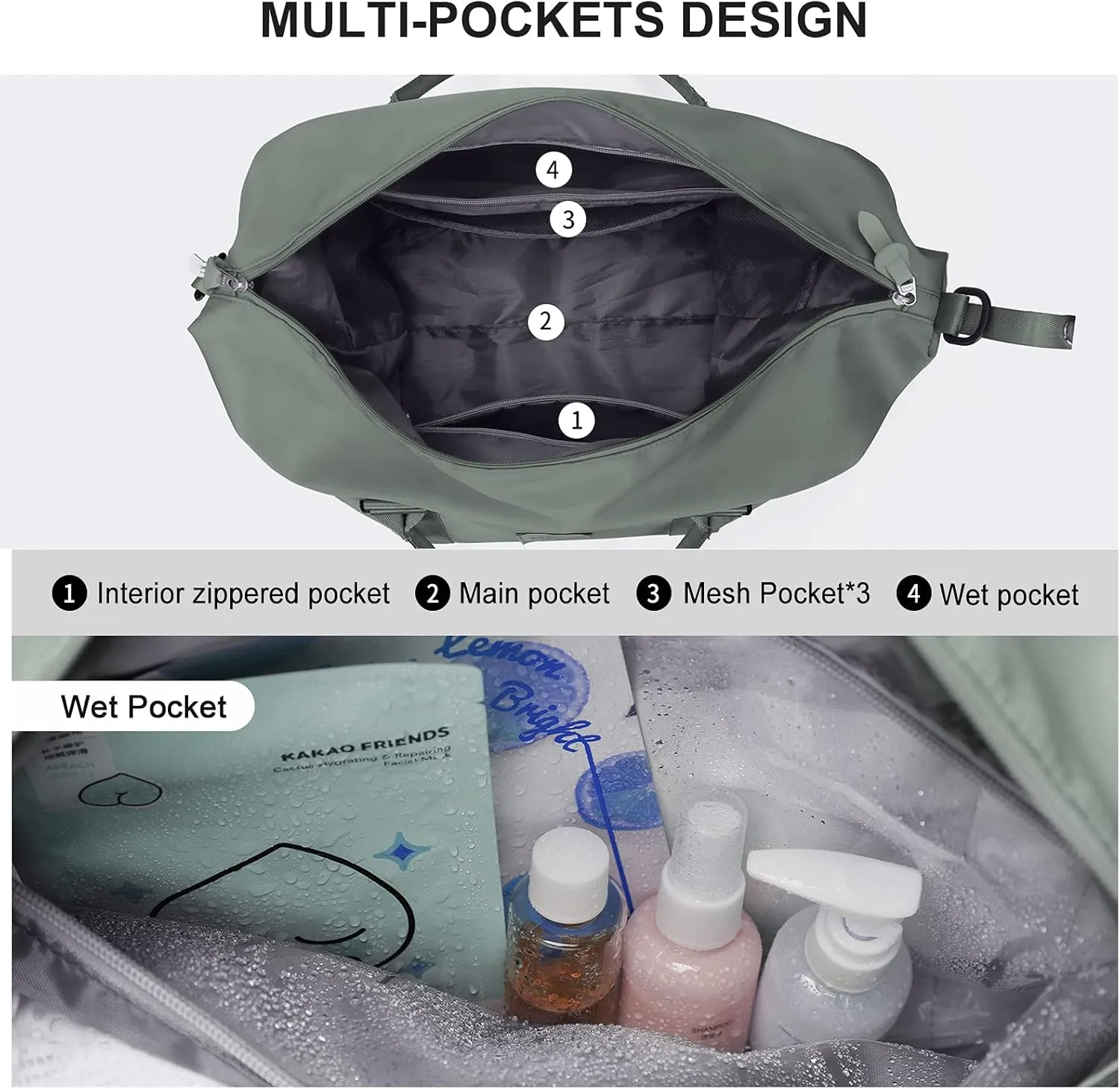 Sport Large Travel Duffle Gym Tote Weekender Carry On Beach Overnight Waterproof Luggage with Wet Bag