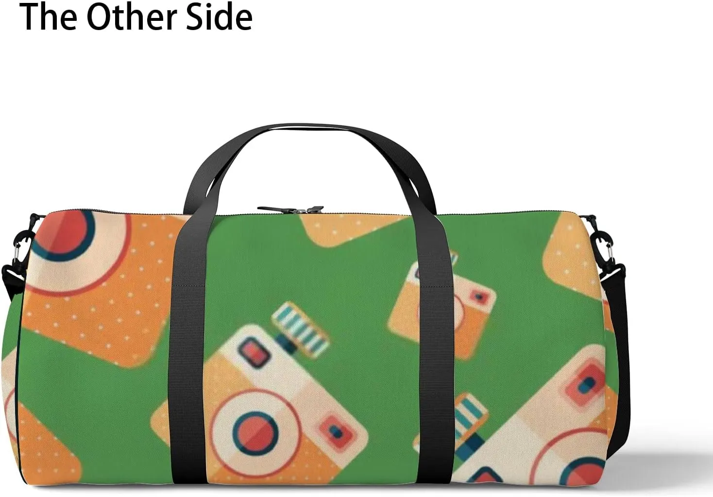 Sports Gym Bag for Women and Men Waterproof Camera Icon Pattern Green Duffel Bag Lightweight Carryon Traveling Boarding Gripsack