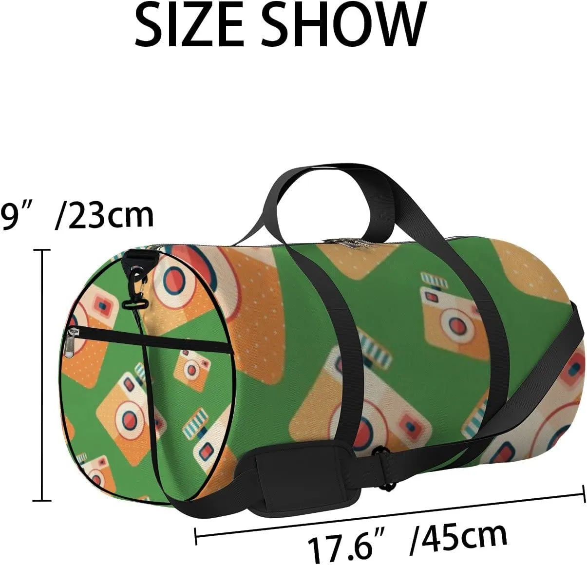 Sports Gym Bag for Women and Men Waterproof Camera Icon Pattern Green Duffel Bag Lightweight Carryon Traveling Boarding Gripsack