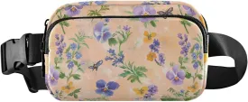 Spring Flowers Pansy Butterflies Bees Peach Fashion Fanny Pack Waist Bag for Women Men Teenagers Multipurpose Chest Bag Belt Bag with Adjustable Strap for Travel Gym Work