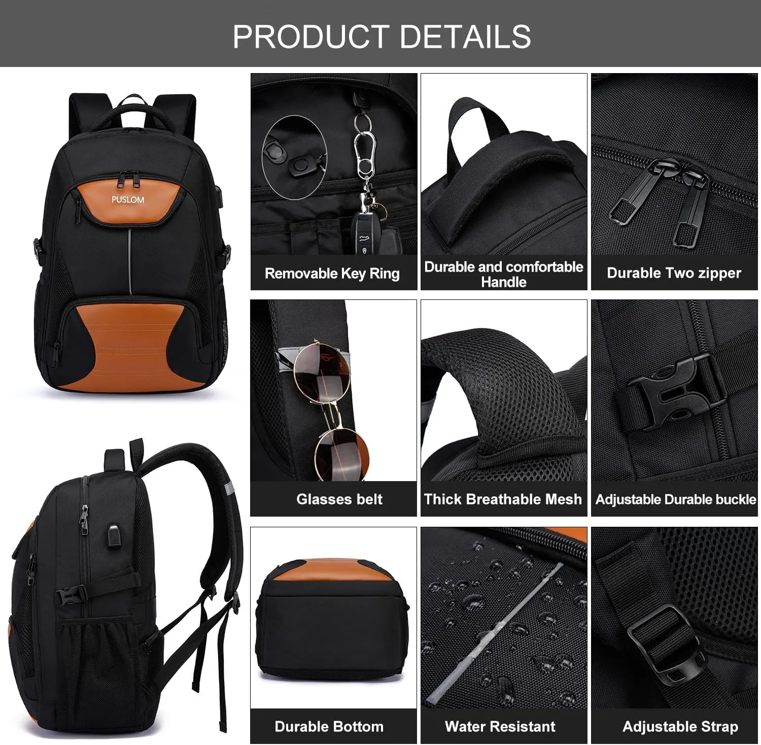 Travel Laptop Backpack,Extra Large Backpack for Men Women Work Bag 17.3 Inch Laptop Bag with USB Charging Port Anti Theft Water Resistant Durable Bookbag for College Travel Business Computer Bag,Black