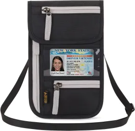 Travel Neck Wallet Pouch Passport Holder Cell Phone Purse Crossbody Bag for iPhone 15 Pro Max 16 14 Plus 13 12 Mini 11, Galaxy S25 Ultra S24 S23 S22 Plus S21 S20 FE Note 20 A16 A15, Pixel 9 8a (Black)