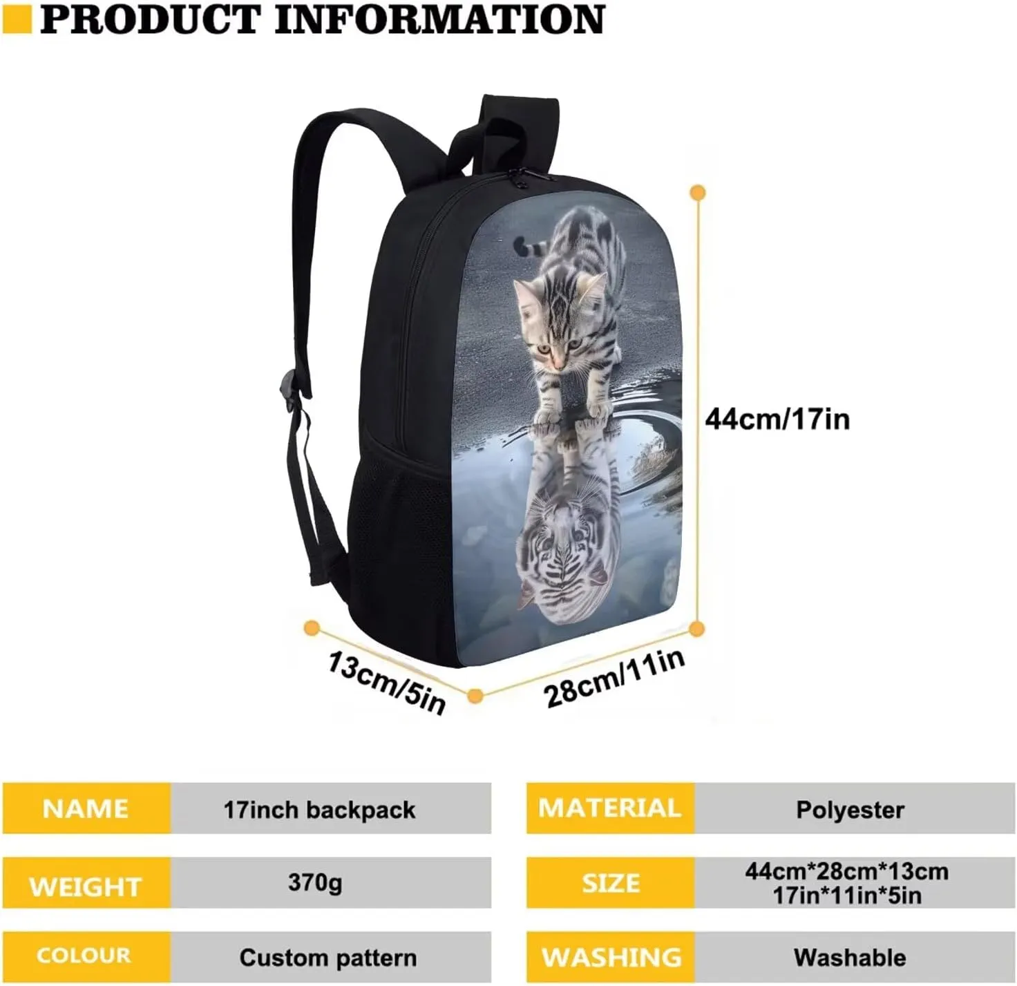 Upetstory Cat Tiger Backpack Set for Kids Girls Boys School Bag with Lunch Bags Pencilcase Elementary Primary Preschool Water Bottle Carrier Cover Bag Travel Hiking Camping Rucksack Daypack